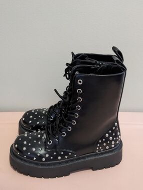 Black Studded Combat Boots - Women 7.5